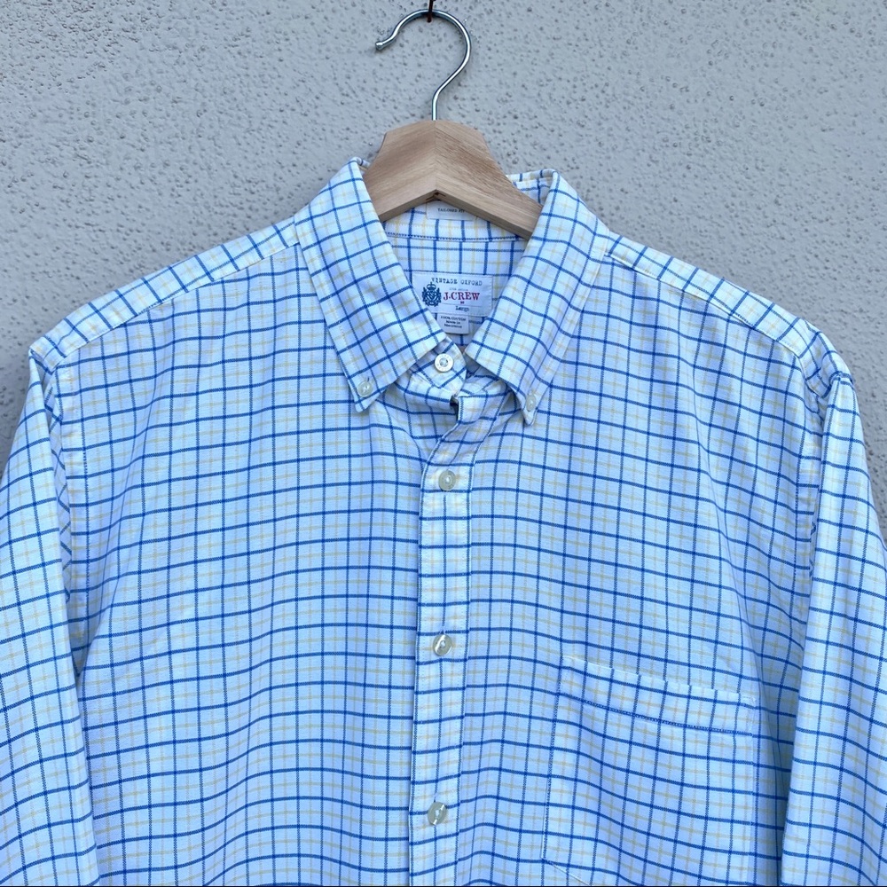 J. CREW plaid button down shirt mens long sleeve VINTAGE OXFORD tailored fit L - Picture 7 of 9